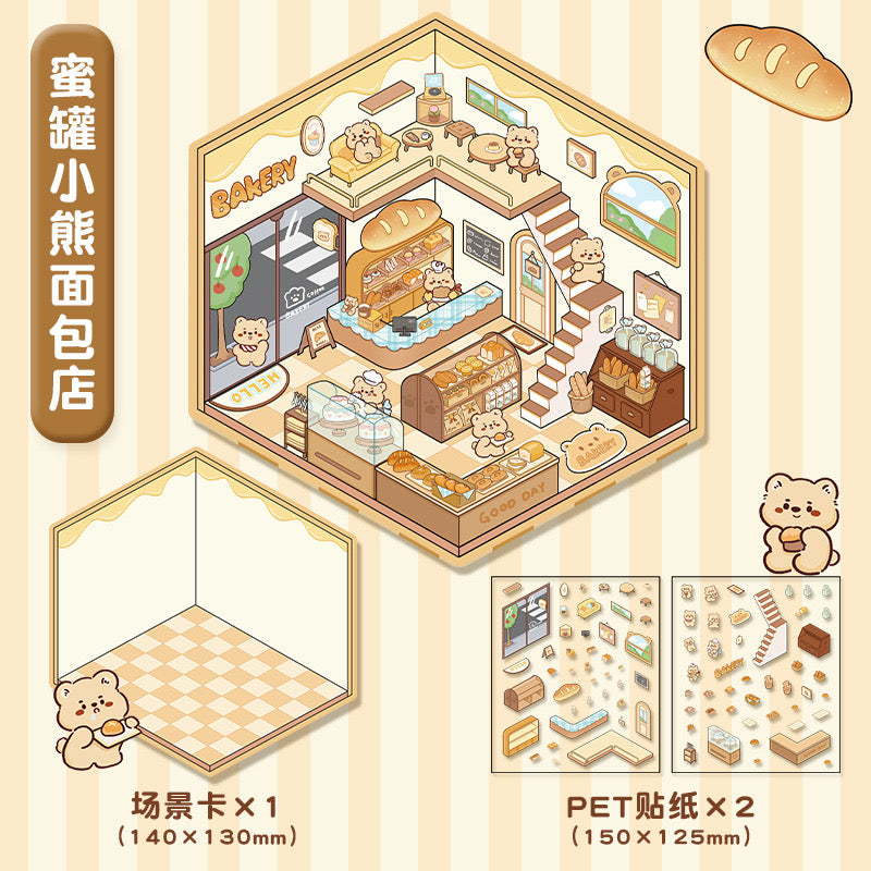 Korean-Style Cute Scene Sticker - Honey Jar Bear Bakery
