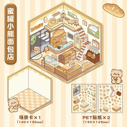 Korean-Style Cute Scene Sticker - Honey Jar Bear Bakery