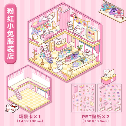 Korean-Style Cute Scene Sticker - Pink Bunny Fashion Boutique