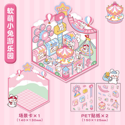 Korean-Style Cute Scene Sticker - Soft Bunny Amusement Park