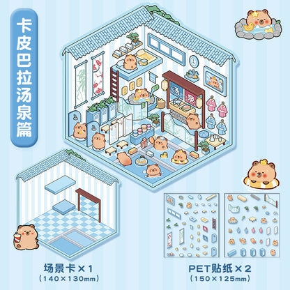Korean-Style Cute Scene Sticker - Capybara Fast Food Restaurant